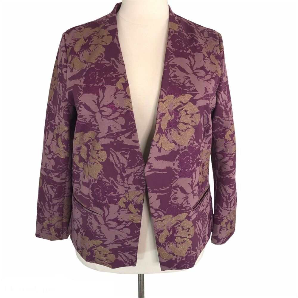 Soft Surroundings Open Jacket Blazer Stretch Lined Floral Glitter Trim Size 1X